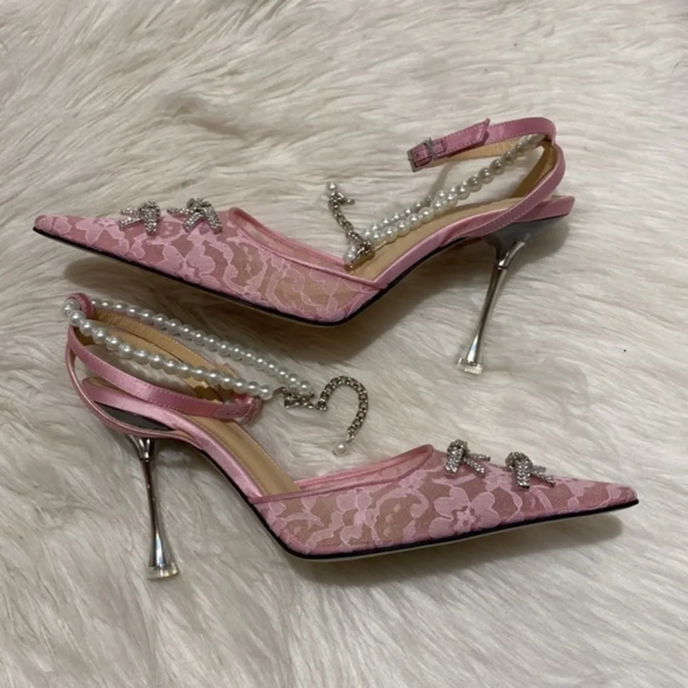 Mach & Mach Mini Bow embellished pink kitten lace pump heel‎ size 36EU